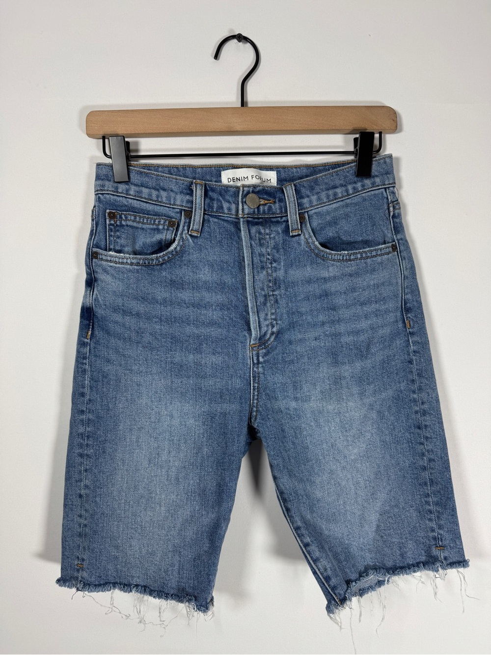 WS45 {Denim Forum} "Yoko Bermuda Shorts" Blue Cutoff Long Length Denim Jeans